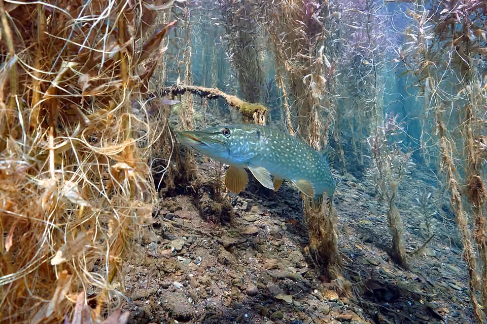 Brochet dans les eaux du lac Sundhäuser, en Allemagne Brochet dans les eaux du lac Sundhäuser, en Allemagne.