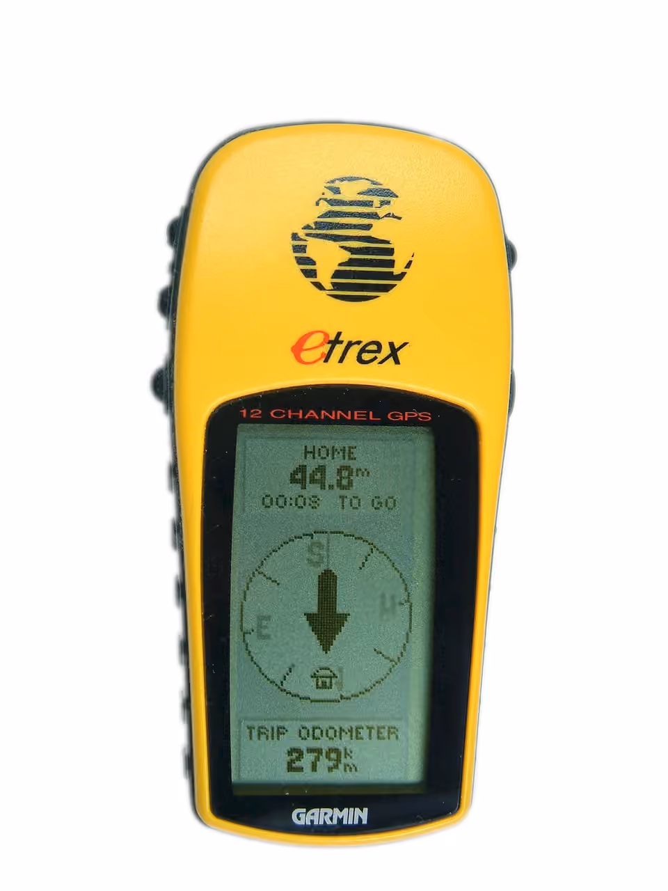 GPS portable indique une direction, une distance et un temps estimé vers un point Un GPS portable indique une direction, une distance et un temps estimé vers un point.